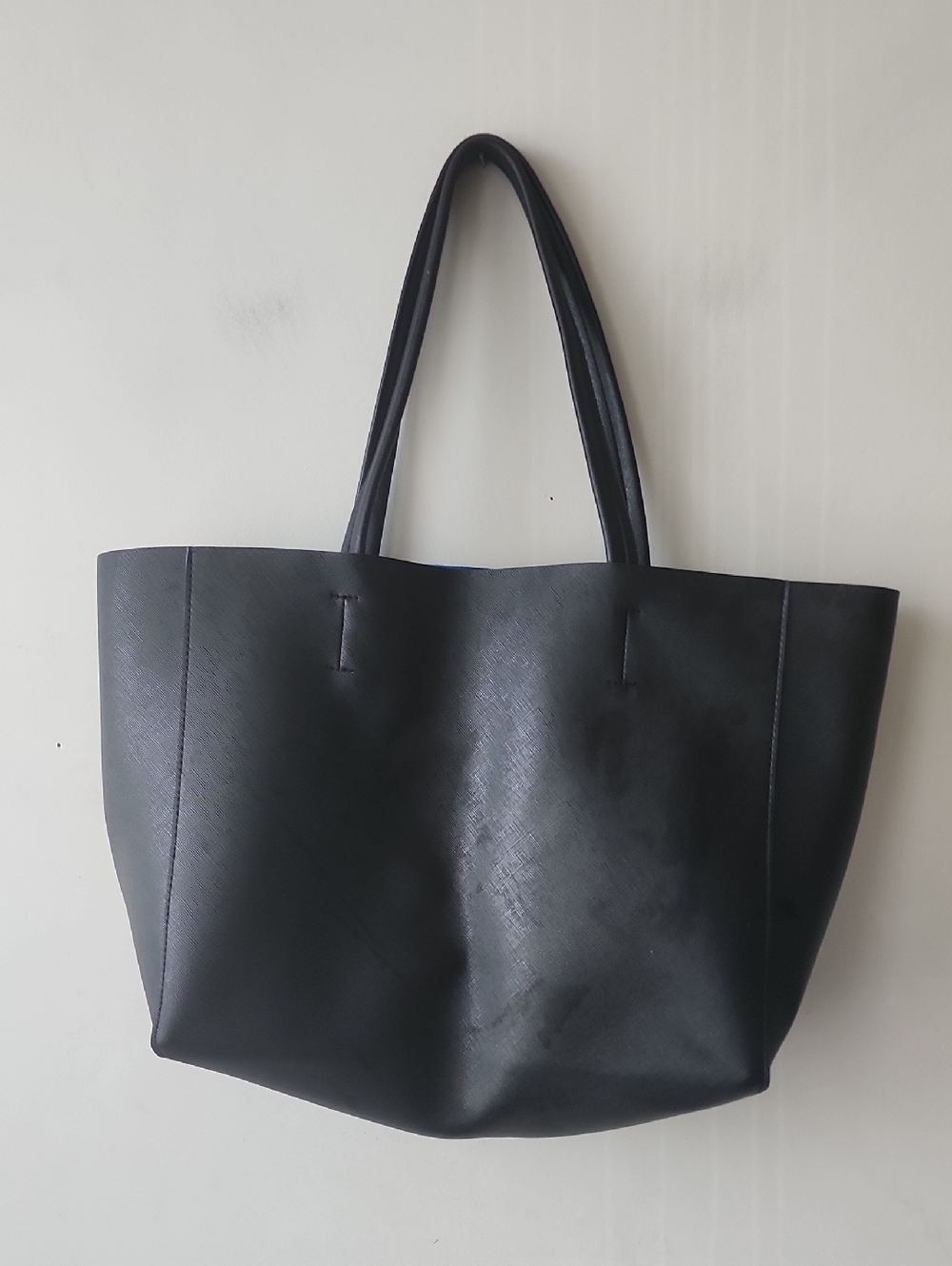 Macy's Black Faux Leather Tote Bag